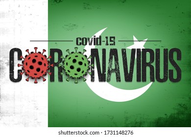 Flag of Pakistan with coronavirus covid-19. Virus cells coronavirus bacteriums against background of the flag of Pakistan. Coronavirus outbreak in Pakistan. Mode quarantine. Vector illustration