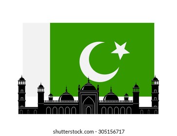  Flag of Pakistan of green color and silhouette of a mosque