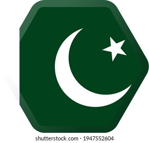 Flagge Pakistans, sechseckiges Symbol mit glatten Ecken, Schatten und Lichtern
