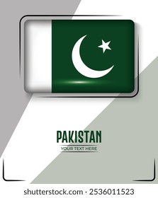 Flag of Pakistan isolated on White background with Text. Banner, Poster, vector, template, Mockup, Background, Social Media, Post, 3D.