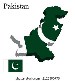 Flagge Pakistans auf Karte auf weißem Hintergrund. Vektorgrafik