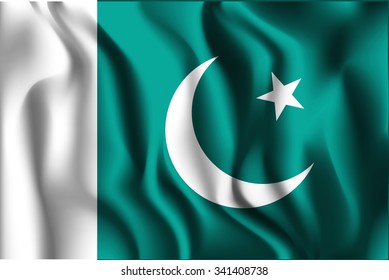 Flag of Pakistan. Rectangular Shape Icon with Wavy Effect