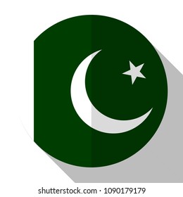 Flag Pakistan - round flatstyle button with a shadow. 