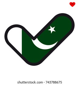 Flag of Pakistan in the shape of check mark, vector sign approval, symbol of elections, voting.