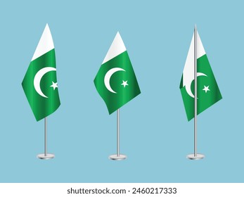 Bandera de Pakistán con asta de plata