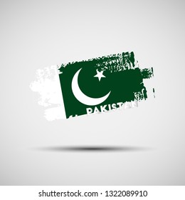 Flag of Pakistan. Vector illustration of grunge brush stroke with Pakistani national flag colors for your graphic and web design