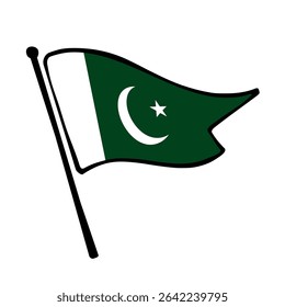 Flag of Pakistan. Pakistan flag vector illustration icon design in the hand-drawn style. Fluttering flagpole flag.