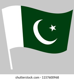 Flag of Pakistan waving on the stick. Symbol of Independence Day, souvenir soccer game banner, language button, icon.