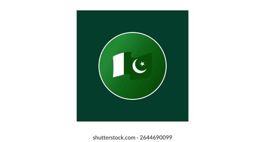 Flag of Pakistan within a circular emblem.