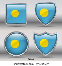 Flag of Pal au in 4 shapes collection with clipping path