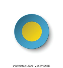 The flag of Palau. Button flag icon. Standard color. Circle icon flag. 3d illustration. Computer illustration. Digital illustration. Vector illustration.