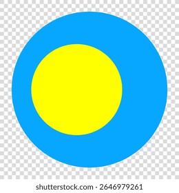 Flag of Palau. Palau circle flag logo icon computer vector illustration design. Transparent checkerboard background.