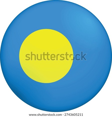 Flag of Palau. Glossy circular flag. Button appearance. 3D Icon Design with depth. Professional, tactile look. Perfect for representing national identity in digital interfaces and perfect for websites