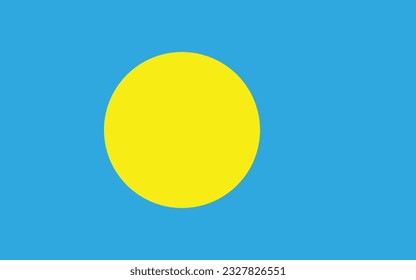 The flag of Palau. Flag icon. Standard color. Standard size. A rectangular flag. Computer illustration. Digital illustration. Vector illustration.