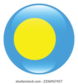 The flag of Palau. Flag icon. Standard color. Circle icon flag. 3d illustration. Computer illustration. Digital illustration. Vector illustration.