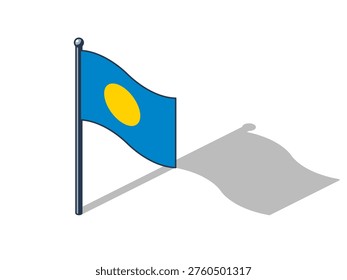 The flag of Palau isometric vector illustration with shadow Palauan flag