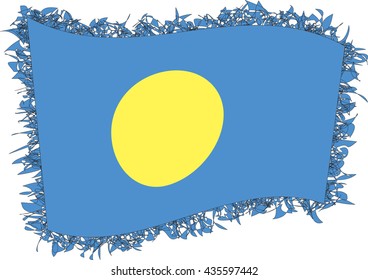 Flag of Palau, officially the Republic of Palau. Vector illustration of a stylized flag. Shaggy edge.