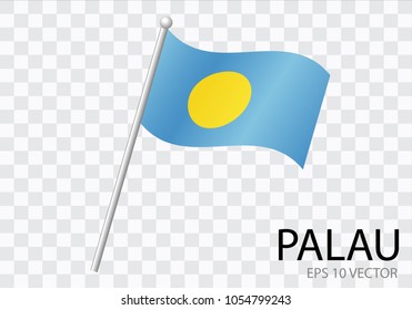 Flag of PALAU with flag pole waving in wind.Vector illustration