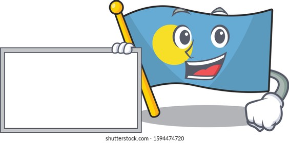 Flag palau Scroll with board cartoon mascot design style