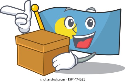 Flag palau Scroll cartoon character bringing a box