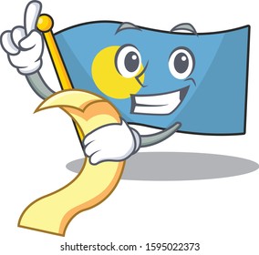 Flag palau Scroll cartoon character holding menu ready to serve