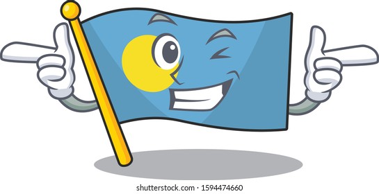 Flag palau Scroll mascot cartoon design with Wink eye