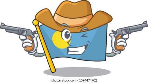 Flag palau Scroll mascot performed as a Cowboy with guns