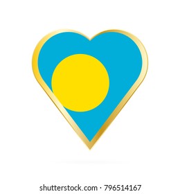 Flag of Palau in the shape of Heart, symbol of Love Gold version.