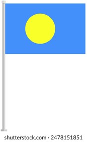 Flag of Palau with silver pole flat icon isolated on white background.