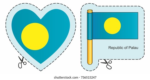 Flag of Palau. Vector cut sign here, isolated on white. Can be used for design, stickers, souvenirs.