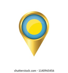 Flag of Palau.symbol check in Palau, golden map pointer with the national flag of Palau in the button. vector illustration.