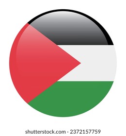 The flag of Palestine. Button flag icon. Standard color. Circle icon flag. 3d illustration. Computer illustration. Digital illustration. Vector illustration.
