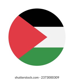 The flag of Palestine. Button flag icon. Standard color. Circle icon flag. Computer illustration. Digital illustration. Vector illustration.