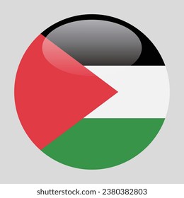 The flag of Palestine. Button flag icon. Standard color. Circle icon flag. 3d illustration. Computer illustration. Digital illustration. Vector illustration.
