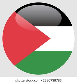 The flag of Palestine. Button flag icon. Standard color. Circle icon flag. 3d illustration. Computer illustration. Digital illustration. Vector illustration.