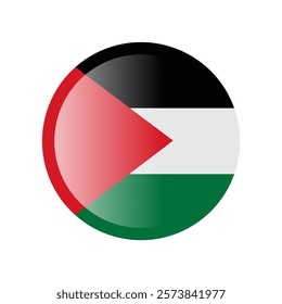 The flag of palestine. Circle icon flag. Button flag icon. Standard color. 3d illustration. glossy circle badge	