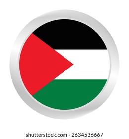 Bandera de Palestina. Logotipo del icono de la bandera del círculo. Bandera redonda. Icono de la bandera. Color estándar. Ilustración digital. Ilustración vectorial.	