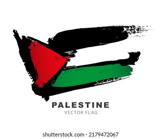 Flag of Palestine. Colored brush strokes drawn by hand. Vector illustration isolated on white background. Colorful Palestinian flag logo.