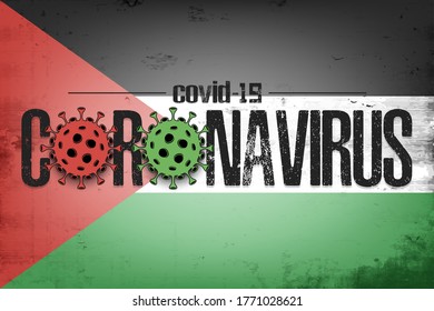 Flag of Palestine with coronavirus covid-19. Virus cells coronavirus bacteriums against background of the flag of Palestine. Coronavirus outbreak in Palestine. Mode quarantine. Vector illustration