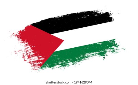 Flag of Palestine country on brush paint stroke trail view. Elegant texture of national country flag