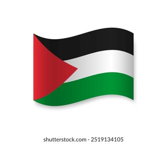 Flag of Palestine flat icon. Wavy vector element with shadow. Best for mobile apps, UI and web design.