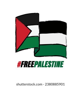 flag of palestine free palestine text icon poster banner vector illustration set