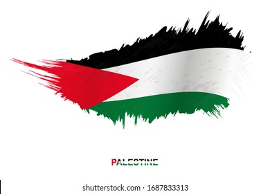 Flag of Palestine in grunge style with waving effect, vector grunge brush stroke flag.