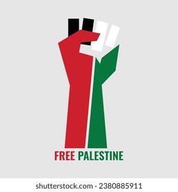 flag of palestine with hand and free palestine support text icon logo vector illustration