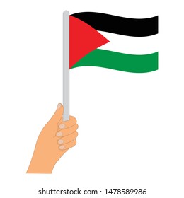 Flag of Palestine  . Hand holding a Palestine  flag - vector icon.
