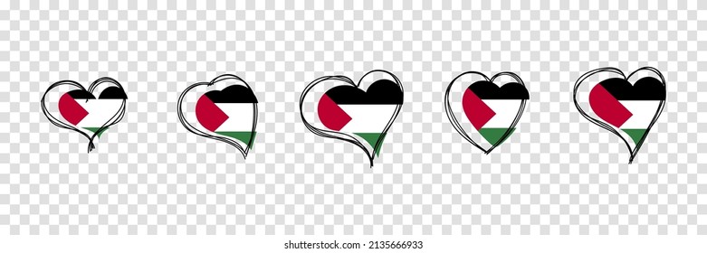 Flag of Palestine in heart shape. Palestine national symbol. Vector illustration