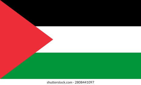 Flag of palestine, a horizontal tricolor of black, white, and green with a red triangle at the hoist side, representing the palestinian people and their national aspirations