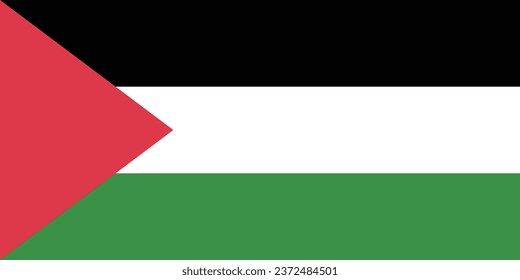 The flag of Palestine. Flag icon. Standard color. Standard size. A rectangular flag. Computer illustration. Digital illustration. Vector illustration.
