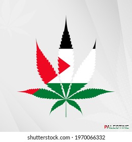 Flag of Palestine in Marijuana leaf shape. The concept of legalization Cannabis in Palestine. Medical cannabis illustration.