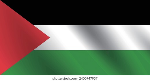 The flag of Palestine. The official ratio. The wavy flag. Standard size. Standard color. Flag icon. Digital illustration. Computer illustration. Vector illustration.